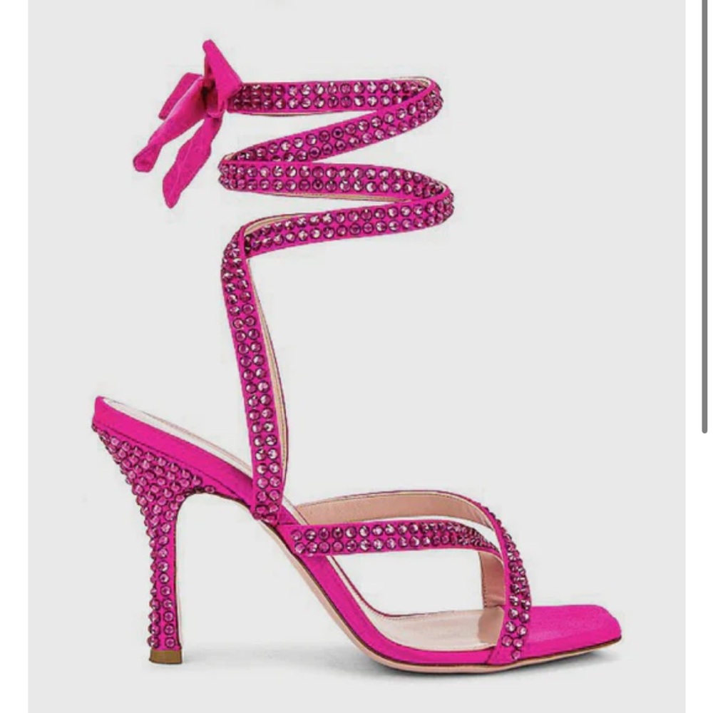 Gedebe x Bronx & Banco Hot Pink Rhinestone Wrap Lace Up Sandals 39 US 8 Formal